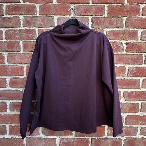 Eileen Fisher $168 Ponte Funnel Neck Top brown women's medium NEW - Picture 1 of 8